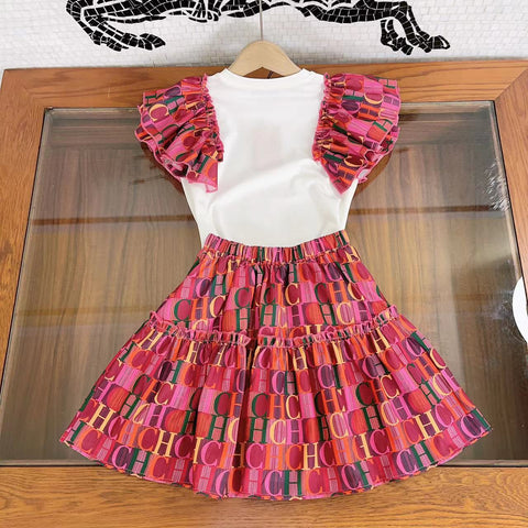 Light Luxury Children's Wear New Baby Girls' Dress Summer Fashion Breast Pin Letter Flying Sleeve Dress Cotton Evening Dress