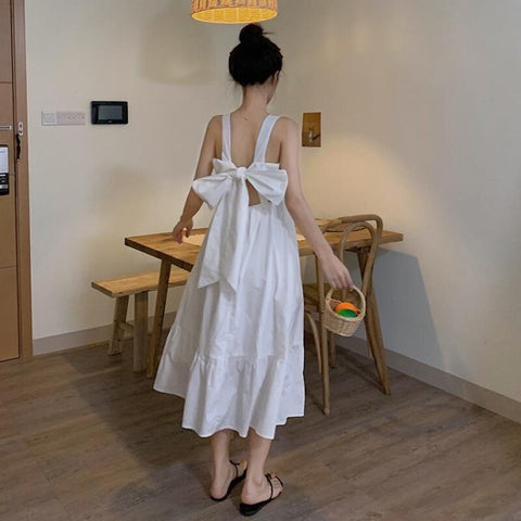 Holiday Women Dresses Green Summer Japanese Style Cute Bow Design Spaghetti Straps Female Party Wear Casual Loose Soft Vestidos