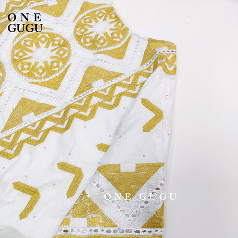 2022 Nigerian Original Bazin Dress Dashiki Gold Brocade Embroiderey Basin Clothing White Robe Wedding Party Lady Gown Dresses