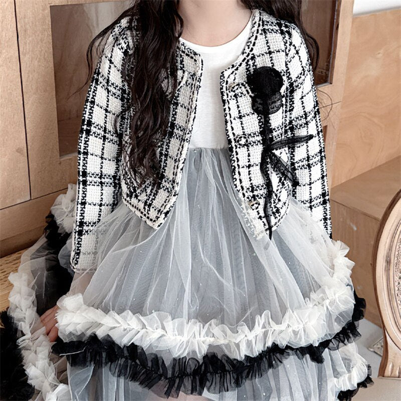 Princess Girls Clothes Set Spring Autumn Children Girls Outwear Coat +Tutu Dress 2pcs Vintage Sweet Outfits Suit for Girl 3-10y