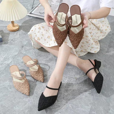 Thick Heel Sandals Plastic Material Waterproof Two Wear Slope Plastic Fashion Net Infrared Pointed Casual Shoes