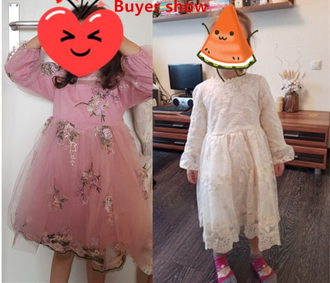 New Girls Elegant Dress Wedding Party Princess Dress Casual Girls Clothes Long Sleeves Flower Embroidery Children's Vestido 3 8Y