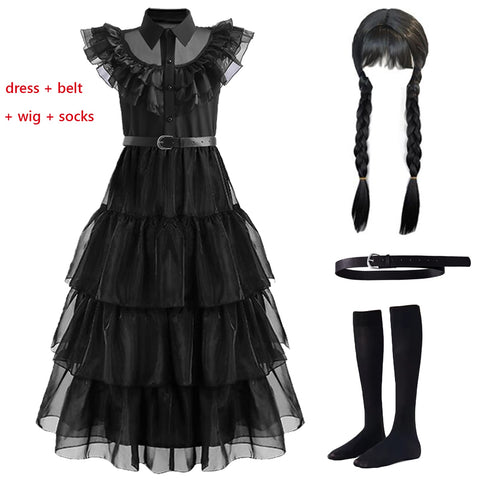 Wednesday Addams Cosplay For Girl Costume 2023 New Vestidos For Kids Party Dresses Carnival Easter Halloween Costumes 5-14 Years