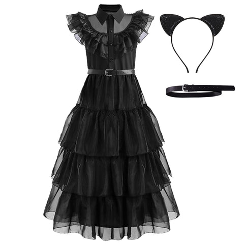 Wednesday Addams Cosplay For Girl Costume 2023 New Vestidos For Kids Party Dresses Carnival Easter Halloween Costumes 5-14 Years