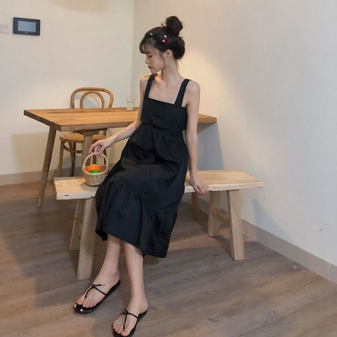 Holiday Women Dresses Green Summer Japanese Style Cute Bow Design Spaghetti Straps Female Party Wear Casual Loose Soft Vestidos