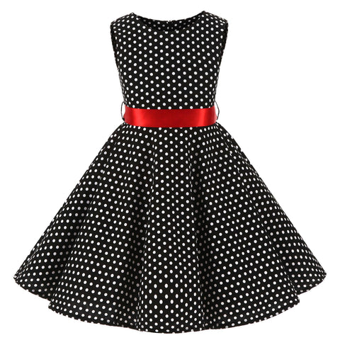 Children Summer Dresses Sleeveless Polka Dot Flower Performance Dress Retro Clothes Big Girls Fashion  Party Vestido Princesa