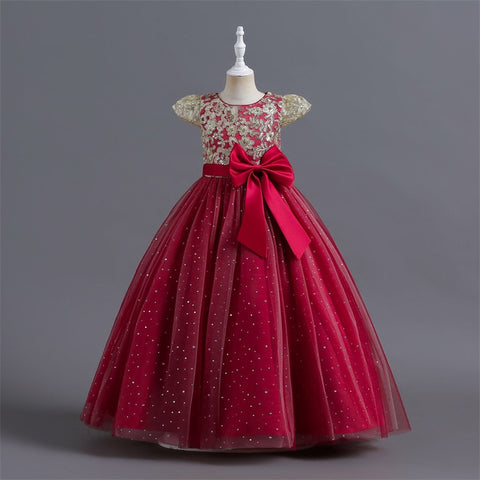 Baby Girl Dress Sequin Big Bow Birthday Party Wedding Dress For Girl Princess Evening Dresses Kids Clothes 4-14 Years