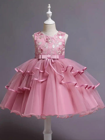 Girls Princess Dress Sleeveless Flower Embroidery Tutu Dress Performance Dress Wedding Flower Girls For Evening Birthday #5810