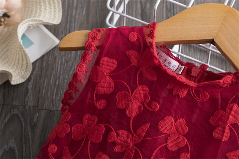 Flower Lace Baby Summer Dresses for Girls Sleeveless 2-6 Yrs Children Casual Clothing Red New Year Party Kids Dress