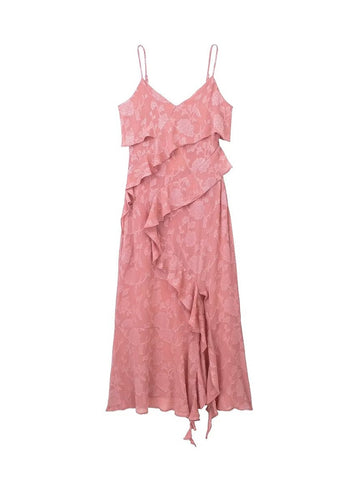 TRAF Summer Women Solid Camisole Dress 2023 New Female Deep V-Neck Layered Lace Decoration Spaghetti Strap Sheath Long Dress