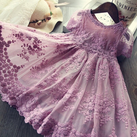 New Girls Elegant Dress Wedding Party Princess Dress Casual Girls Clothes Long Sleeves Flower Embroidery Children's Vestido 3 8Y