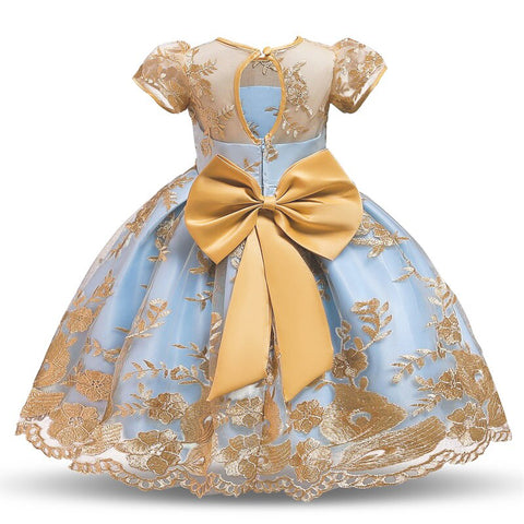Summer Baby Girls Birthday Embroidery Floral Bow Dress Flower Girl Princess Evening Wedding Formal Gown Kids Party Gala Dresses