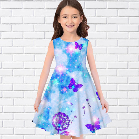 2022 Summer Girls 3D Print Dresses Kids Girl Party Sleeveless Princess Dress Tank 3D Print Pretty Colorful Butterfly Dress