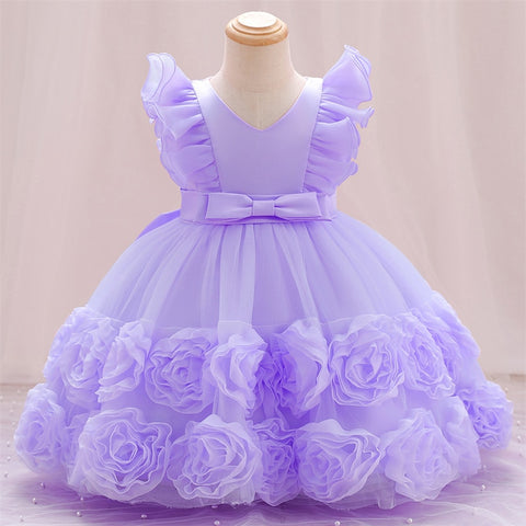 Baby Girl Dress Bow Baptism Dress for Girls Birthday Party Wedding Dress Girls Clothes Applique Tutu Fluffy Gown