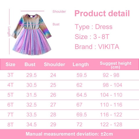 VIKITA Girl Mermaid Sequins Tutu Dress Ball Gown Performance Birthday Dancing Dresses Girls Layered Princess Elegant Party Dress