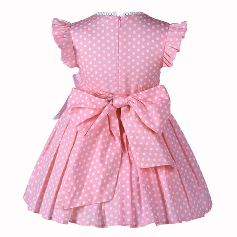 Pettigirl New Kids Princess Dresses for Baby Girls Summer Cotton Pink Polka Dot Dresses Clothese Size 2345681012Years & Hairband