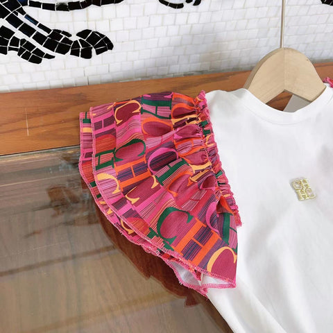 Light Luxury Children's Wear New Baby Girls' Dress Summer Fashion Breast Pin Letter Flying Sleeve Dress Cotton Evening Dress