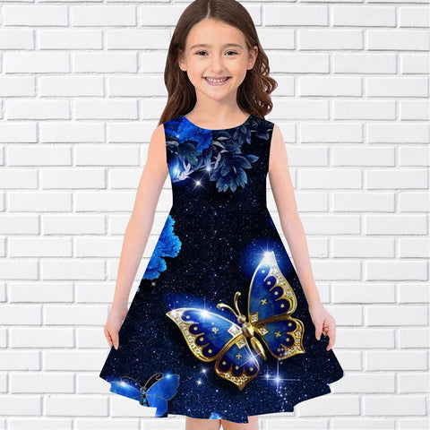2022 Summer Girls 3D Print Dresses Kids Girl Party Sleeveless Princess Dress Tank 3D Print Pretty Colorful Butterfly Dress