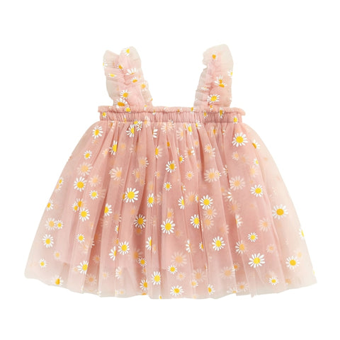 Toddler Dress Kids Girls Party 2023 Summer Sleeveless Daisy Floral Tutu Dress Layered Tulle Dress Princess Birthday Dresses