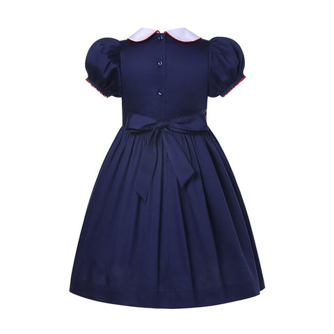 Pettigirl 2022 Luxury Eid Smocked Navy Party Children Dresses For Teenager Kid Baby Girls Designer Boutique Outfit Clothes 2-12Y