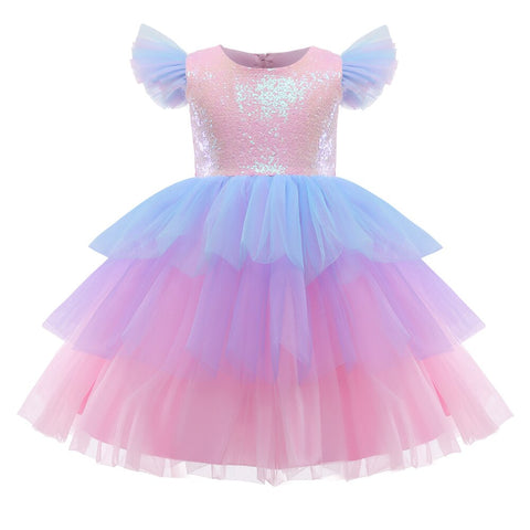 Kids Unicorn Dress for Girls Flower Rainbow Princess Fancy Birthday Party Dress Halloween Perform Costume Unicorn Girl Dress