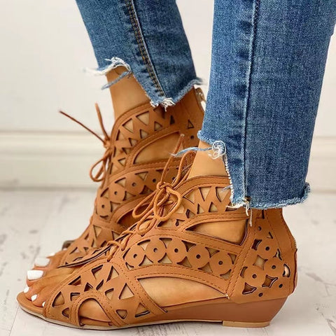 2023 Woman Summer Shoelaces Gladiator Boot Sandals  Leisure Wedge Heel Comfort Women Shoes R