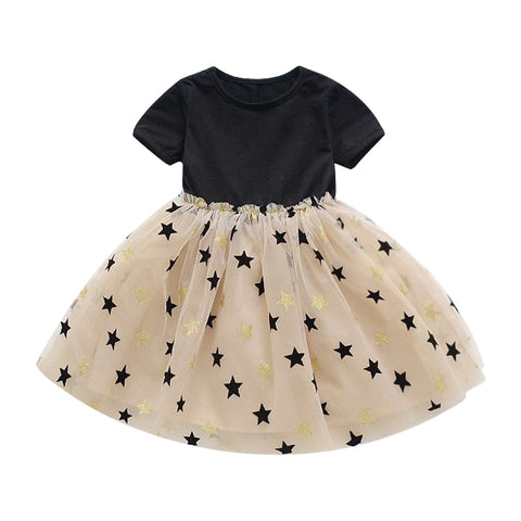 LJMOFA Summer Toddler Girl Dress Princess Cotton Tulle Tutu Dress for 2-6Y Kids Casual Birthday Party Star Shaggy Dress D236