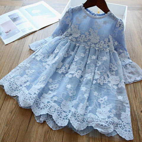 New Girls Elegant Dress Wedding Party Princess Dress Casual Girls Clothes Long Sleeves Flower Embroidery Children's Vestido 3 8Y