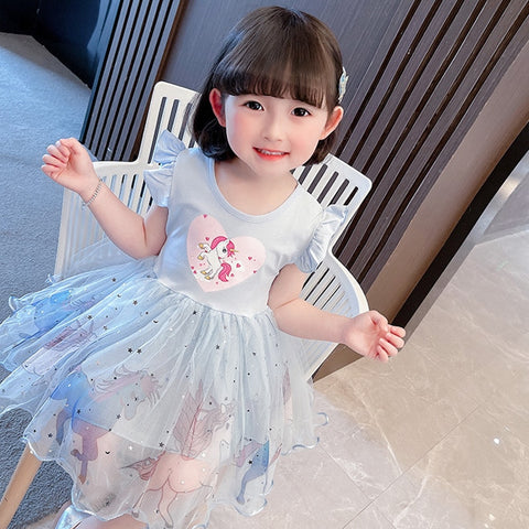 Girls Clothes 2023 New Summer Princess Dresses Flying Sleeve Kids Dress Unicorn Party Baby Dresses for Children Clothing 3-8Y
