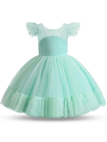 Girls Princess Dress Kids Elegant Wedding Tutu Prom Dresses Children Tulle Flare Sleeve Communion Party Formal Evening Clothes