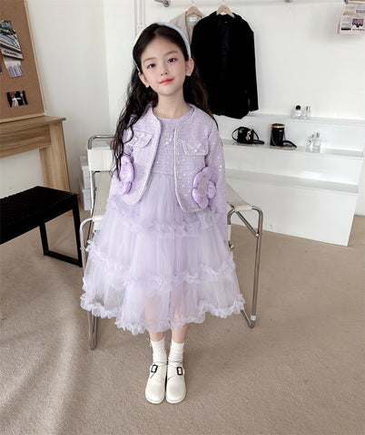 Princess Girls Clothes Set Spring Autumn Children Girls Outwear Coat +Tutu Dress 2pcs Vintage Sweet Outfits Suit for Girl 3-10y