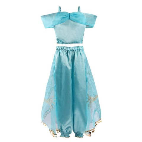 Girls Arabian Princess Costume Jasmine Dress for Carnival Children Aladdin Lamp Fancy Outfit Girl Birthday Party Clothes 2 Packs