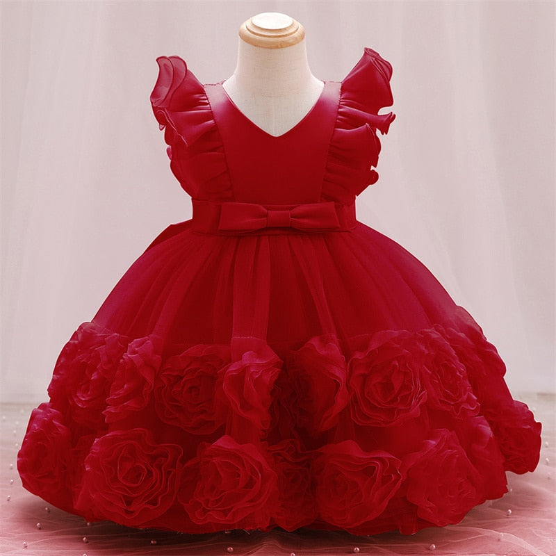 Baby Girl Dress Bow Baptism Dress for Girls Birthday Party Wedding Dress Girls Clothes Applique Tutu Fluffy Gown