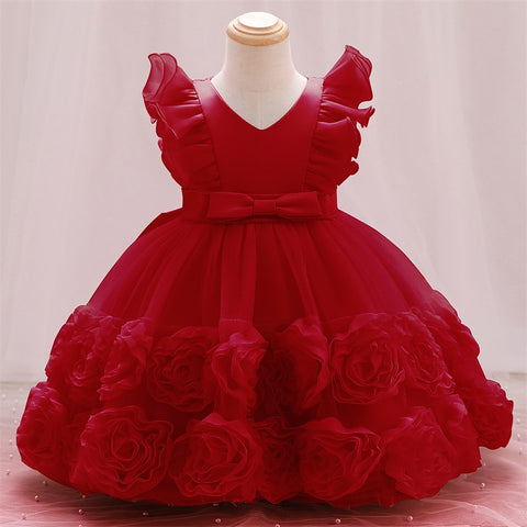 Baby Girl Dress Bow Baptism Dress for Girls Birthday Party Wedding Dress Girls Clothes Applique Tutu Fluffy Gown