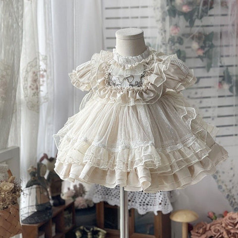 Girls Party Dresses Lolita Style  square collar Ball Gown Puff Sleeve Clothing for girls  Dress for baby Children"s Clothing