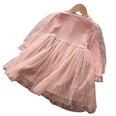Baby Girls Dress Princess Autumn Sweater Fleece Gauze Tutu Dresses Children Clothing Long Sleeve Rainbow Stripes Dress For Girls