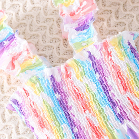 Summer Dress Girls Cartoon Animal Mermaid Butterfly Rainbow Flying Sleeve Kids Dresses Cotton Ruffles Toddler Girl Clothes 1-7Y