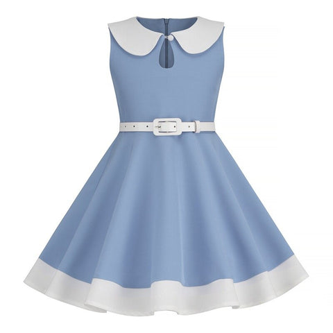 Kids Girls 50s Audrey Vintage Polka Dot Swing Party Rockabilly Dress Retro Peter Pan Doll Collar Wedding Casual Skater Dress