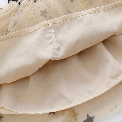 LJMOFA Summer Toddler Girl Dress Princess Cotton Tulle Tutu Dress for 2-6Y Kids Casual Birthday Party Star Shaggy Dress D236