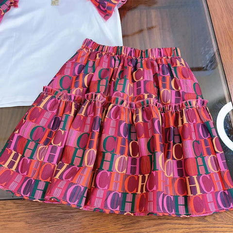 Light Luxury Children's Wear New Baby Girls' Dress Summer Fashion Breast Pin Letter Flying Sleeve Dress Cotton Evening Dress