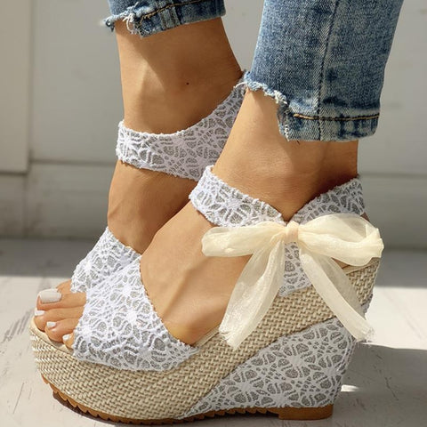 2023 INS hot lace Leisure Women Wedges heeled women Shoes 2020 Summer Sandals Party Platform High Heels Shoes Woman