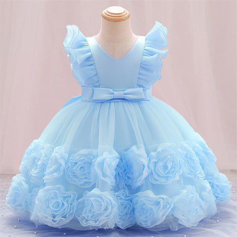 Baby Girl Dress Bow Baptism Dress for Girls Birthday Party Wedding Dress Girls Clothes Applique Tutu Fluffy Gown