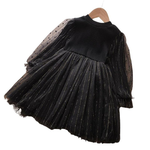 Baby Girls Dress Princess Autumn Sweater Fleece Gauze Tutu Dresses Children Clothing Long Sleeve Rainbow Stripes Dress For Girls