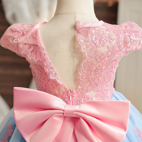 Summer Baby Girls Birthday Embroidery Floral Bow Dress Flower Girl Princess Evening Wedding Formal Gown Kids Party Gala Dresses