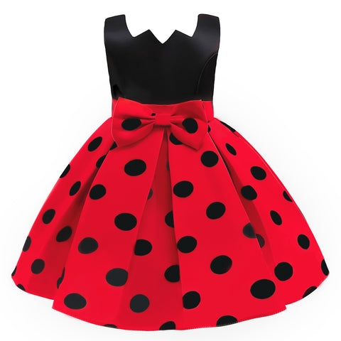 3-10 New children's Christmas party dress baby wedding prom dress girl birthday dress 3-12 years old polka dot skirt bow dress