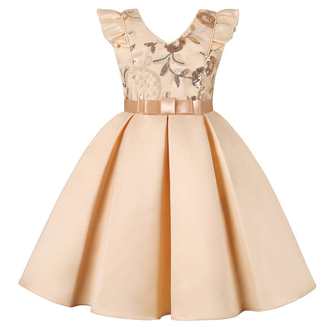 Girl Flower Sequins Christmas Dress for Kids Birthday Princess Party Clothing Toddler Infant Bow Children Dress for Girl Clothes