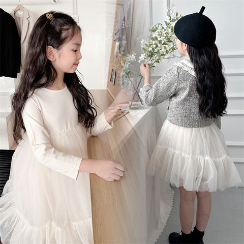 Princess Girls Clothes Set Spring Autumn Children Girls Outwear Coat +Tutu Dress 2pcs Vintage Sweet Outfits Suit for Girl 3-10y