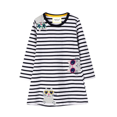 Jumping Meters Autumn Winter Children's School Dresses Long Sleeve Animals Embroidery Toddler Kids Frocks Costume Party Dress