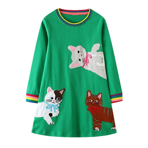 Jumping Meters Autumn Winter Children's School Dresses Long Sleeve Animals Embroidery Toddler Kids Frocks Costume Party Dress