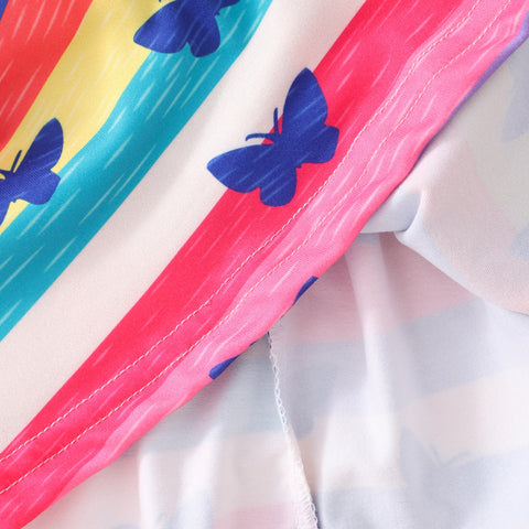 New Girls Dress Flying Sleeve Dress Baby Girls Kids Party Tutu Ruffle Rainbow Butterfly Dresses Cotton Newborn Costume for 2-9Y
